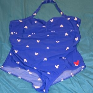 Disney Royal Blue One-Piece Swimsuit with White and Red Accents